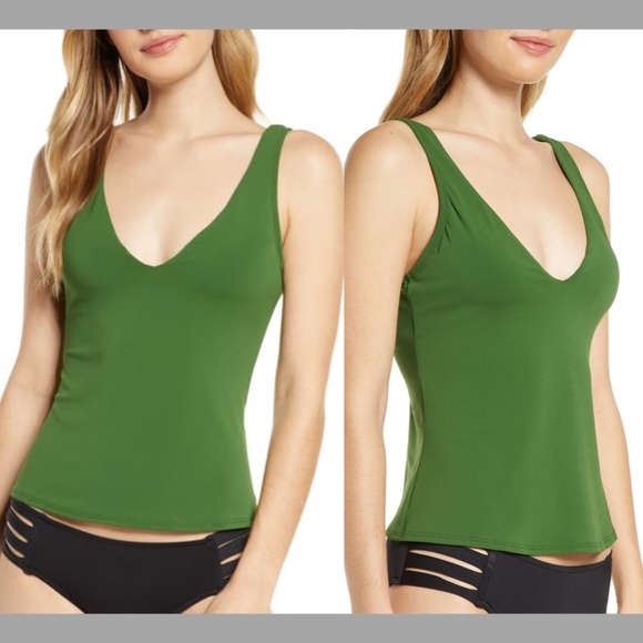 NEW‎ $118 Robin Piccone Ava Tie Back Tankini Top in Green [SZ XS ] - Picture 2 of 12